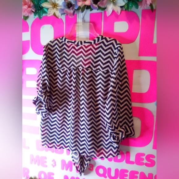 $098👉🏼Women's Teens Black🖤/White🤍 Zebra🦓 Striped Blouse - Picture 7 of 8